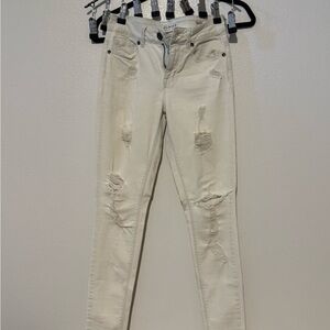 Distressed Cream Jeans